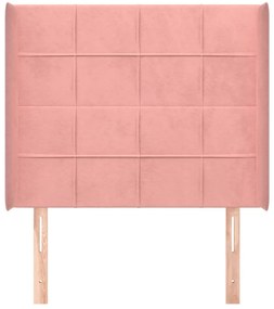 Cabeceira de cama c/ abas veludo 93x16x118/128 cm rosa