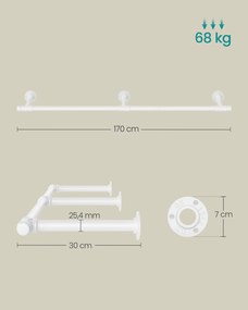 Varão para roupa para parede 30,4 x 170 x 7 cm Branco 