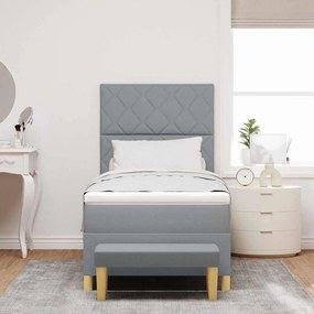 Cama Box Spring com Colchão &amp; Banco Cinza Claro 100x200 cm Tecido
