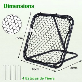 Rede de Ressalto para Futebol, 85 x 80 x 85 cm, Inclinação Regulável em 5 Níveis, Preto