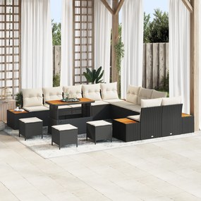 Conjunto de Sofás para Jardim de 14 Peças com Almofadas Rattan Preto