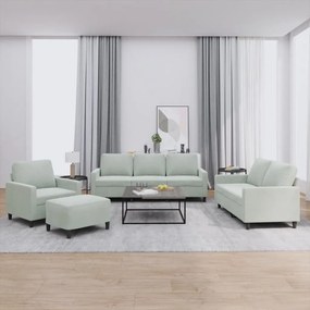 4 pcs conjunto de sofás com almofadões veludo cinzento-claro