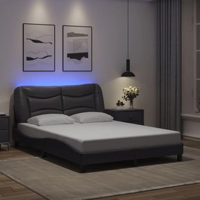 Estrutura de cama c/ luzes LED 120x200cm couro artificial cinza