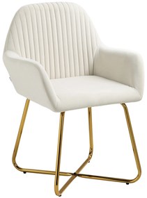 HOMCOM Cadeira de Sala de Jantar Estofada em Veludo com Base Metálica Cruzada Cadeira de Leitura 60x56,5x85 cm Creme | Aosom Portugal