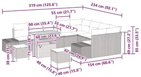 Conjunto de Sofá de Jardim de 12 Peças da com Almofadas, Rattan de Pol