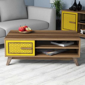 Mesa de Centro Ayla – Nogueira e Amarelo – 105x38,2x60 cm