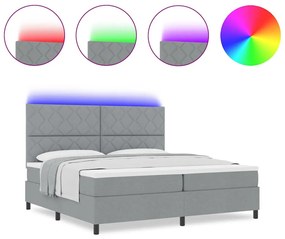 Cama box com colchão e luz LED, cinza claro, 200 x 200 cm, tecido