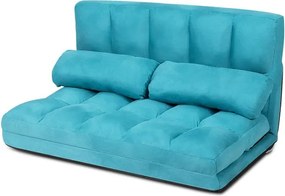 Sofá de chão ajustável Sofá-cama dobrável em 6 posições Revestimento removível em camurça com 2 almofadas Azul