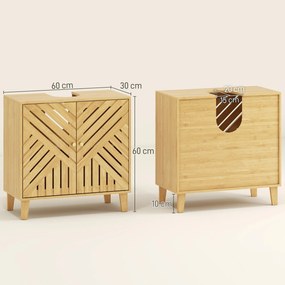 Móvel para Lavatório (NÃO INCLUIDO) Pousar em Bambu com Portas Ripadas Armário de Casa de Banho para Lavatório sem Pedestal 60x30x60 cm Madeira