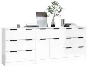 3 pcs aparadores madeira processada branco brilhante