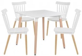 Conjunto De Mesa Quadrada 80x80 Cm E 4 Cadeiras Em Madeira De Faia E Polipropileno Royal Branco - Sklum