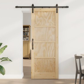 vidaXL Porta Deslizante com Conjunto de Hardware 78x202 cm Madeira Sólida de Pinheiro