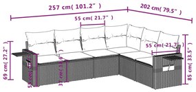 6 pcs conj. sofás jardim com almofadões vime PE cinzento-claro