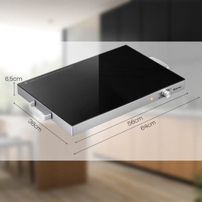 Bandeja aquecedora de aço inoxidável 300 W com tampa de vidro temperado e temperatura ajustável, ideal para buffets, festas e eventos