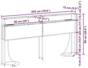 Cabeceira de armazenamento com cabeceira Carvalho Sonoma 200 cm