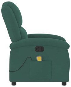 Poltrona de massagens reclinável veludo verde-escuro