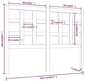 Cabeceira de cama 125,5x4x100 cm pinho maciço cinzento