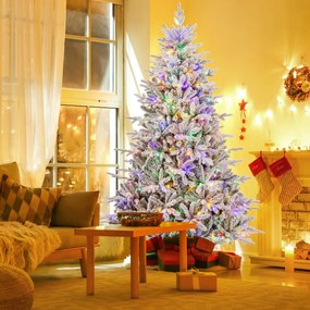 Árvore de Natal artificial com 8 modos de iluminação, luzes LED multicoloridas, pontas de galhos de PVC e PE, 186 cm de altura