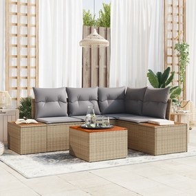 vidaXL Conjunto de Sofá de 5 Peças com Almofadas Bege em Poli Rattan Acácia