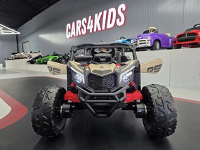 Buggy Can Am Maverick 4x4 12V Pneus EVA, Assento de couro sintético Cáqui