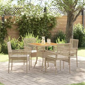 vidaXL Conjunto de Jantar para Jardim 5 pcs Bege vime PE