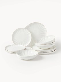 Conjunto de loiça em porcelana com relevo Sali, 4 pessoas, 12 uni.