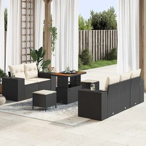 vidaXL Conjunto de Sofá de Jardim 8 Peças com Almofadas em Rattan Sintético Preto e Acácia