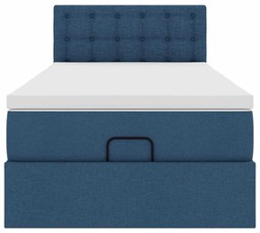 Cama Otomana com Colchão &amp; LEDs Tecido Azul 100x200 cm