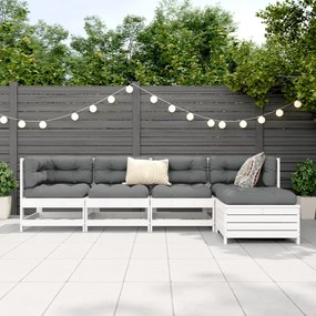 5 pcs conjunto de sofás de jardim madeira pinho maciça branco