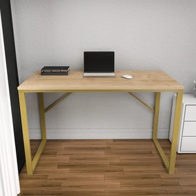 Secretária de Estudo Layton - Dourado e Carvalho - 120cm x 60cm x 74cm