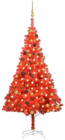 3077514 vidaXL Árvore Natal artificial pré-iluminada c/ bolas PVC vermelho