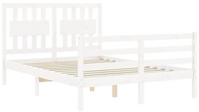 Estrutura de cama com cabeceira 140x190cm madeira maciça branco