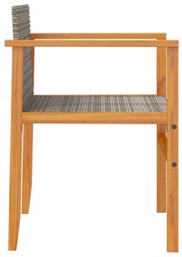 Cadeiras de jardim 2 pcs vime PE/madeira maciça cinzento