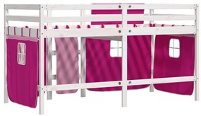 Cama alta p/ criança c/ cortinas 80x200 cm pinho maciço rosa