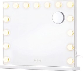 Espelho de maquilhagem 48 x 58 x 5,7 cm estilo Hollywood com 15 LEDs reguláveis Branco 