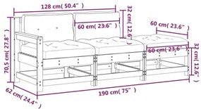 3 pcs conjunto lounge jardim c/ almofadões madeira maciça cinza