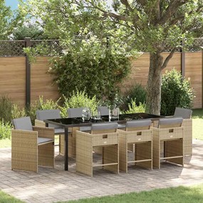 vidaXL Conjunto de Jantar de Jardim de 9 Peças com Almofadas Bege em Rattan Sintético