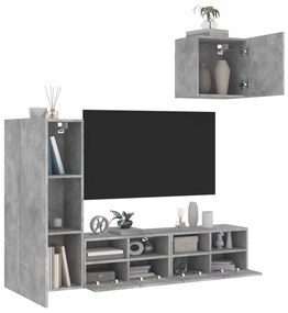 4 pcs móveis de parede p/ TV derivados de madeira cinza cimento
