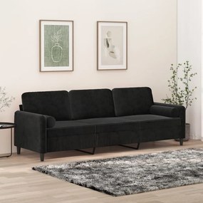 vidaXL Sofá 3 lugares c/ almofadas/almofadões 210 cm veludo preto
