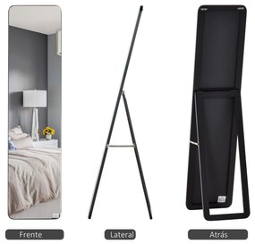 Espelho de Pé Espelho de Corpo Inteiro Retangular com 2 Formas de Uso para Dormitórios Corredor 37x43x156 cm Preto