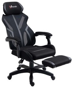 Vinsetto Cadeira de Gaming com Apoio para os Pés Retrátil Cadeira de Escritório Reclinável com Apoio para a Cabeça e Altura Ajustável 65x65x119-129cm Preto