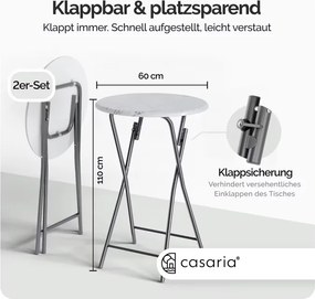 Conjunto de 2 mesas bar altas dobráveis Ø60cm aspeto de mármore branco