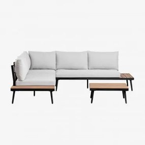 Conjunto De Jardim Com Sofá De Canto De 4 Lugares E Mesa De Centro Em Alumínio E Madeira De Acácia Kalen Preto - Sklum