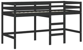 Cama alta criança c/ túnel 90x200 cm pinho maciço branco/preto