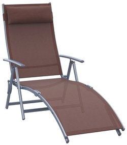 Outsunny Espreguiçadeira Dobrável de Jardim com Encosto Ajustável em 7 Posições Apoio para a Cabeça para Terraço Piscina Exterior Carga Máxima 165kg 137x63,5x100,5cm Marrom