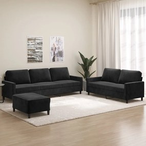 vidaXL 3 pcs conjunto de sofás com almofadões veludo preto