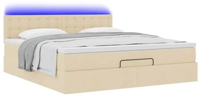 Cama Otomana com colchão &amp; LEDs 180x200cm tecido creme