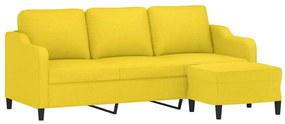 Sofá de 3 lugares com apoio de pés 180 cm tecido amarelo-claro