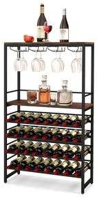 Garrafeira de vinho para garrafas industriais, garrafeira para 32 garrafas, exibição de vinho para despensa, sala de jantar, 80x30x140cm Castanho rúst