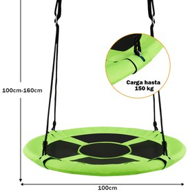 Baloiço redondo para crianças 150kg Diâmetro 100cm Altura Ajustável com Acessórios para Jardim Exterior Verde